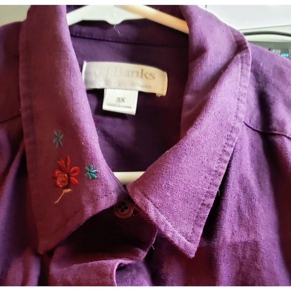Women's Plus - Preowned Long Sleeve Purple Embroidered Top -CJ Banks - Size 3X - Picture 5 of 9